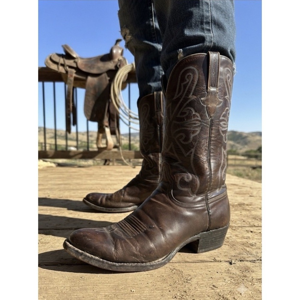 Vintage Lucchese Boots Goat Skin Cowboy Mens Sz 10.5D Cherry Brown P0967 Western